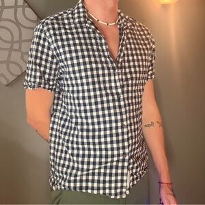 Goodfellow and Co. Men's Navy Checkered Short Sleeve Shirt